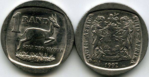 Монета 1 ранд 1992г Южная Африка