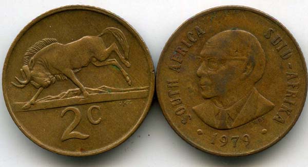 Монета 2 цента 1979г Южная Африка