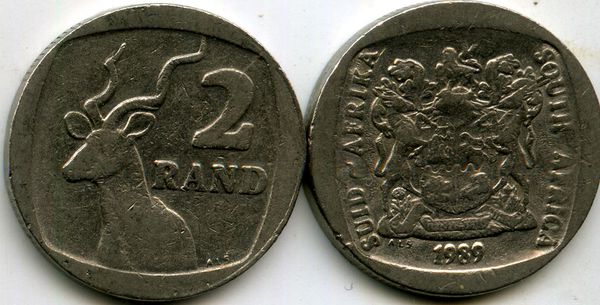 Монета 2 ранда 1989г Южная Африка
