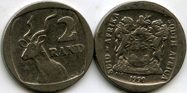 Монета 2 ранда 1990г Южная Африка