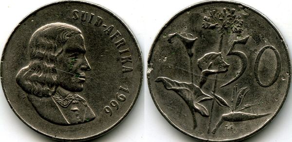 Монета 50 центов 1966г Южная Африка