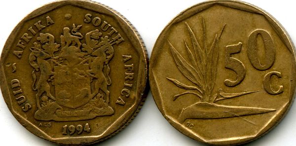 Монета 50 центов 1994г Южная Африка
