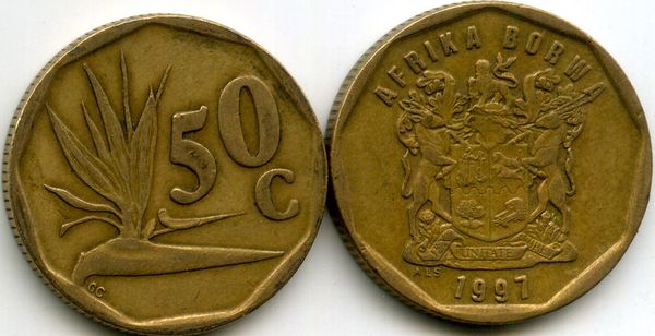 Монета 50 центов 1997г Южная Африка