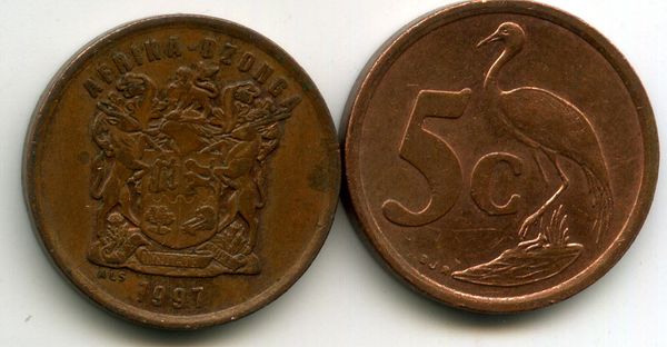 Монета 5 центов 1997г Южная Африка
