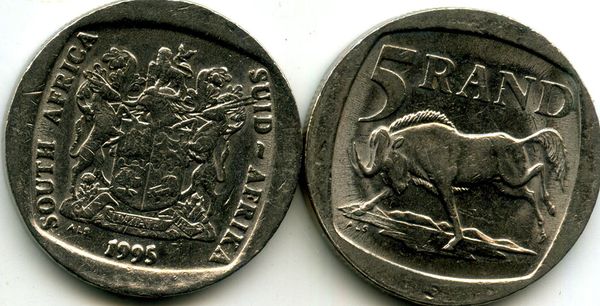 Монета 5 рандов 1995г Южная Африка