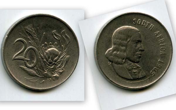 Монета 20 центов 1965г Южная Африка