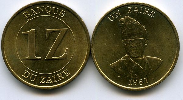 Монета 1 заир 1987г ДР Конго