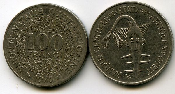 Монета 100 франков 1976г Западная Африка