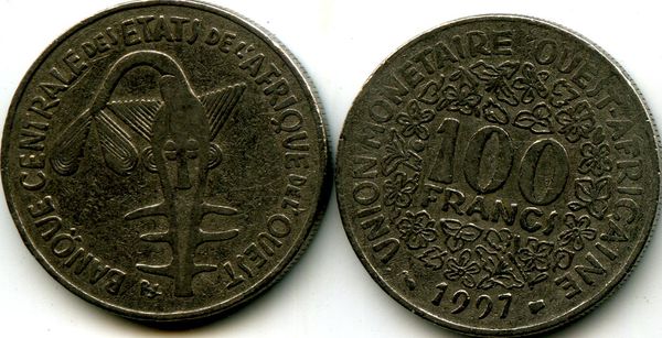 Монета 100 франков 1997г Западная Африка