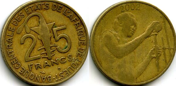 Монета 25 франков 2003г Западная Африка