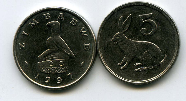 Монета 5 центов 1997г Зимбабве