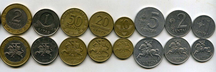 Набор монет 1 сенти-2 лита Литва