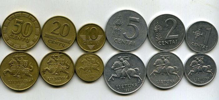 Набор монет 1 сенти-50 сенти Литва