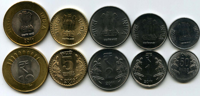 Набор монет 50,1,2,5,10 рупии 2011г Индия