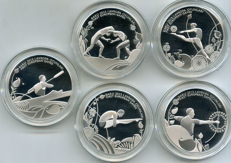 Набор монет 5х5 манат 2015г серебро Азербайджан