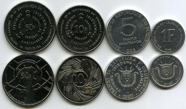 Набор монет 1,5,10,50 франков 2011г Бурунди