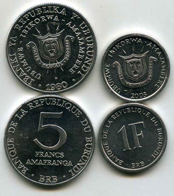 Набор монет неполный 1,5 франков 2003г Бурунди