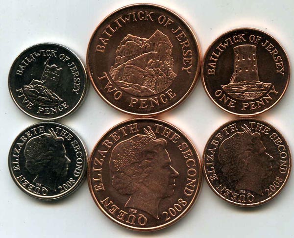 Набор монет 1,2,5 пенни 2008г Великобритания(Джерси)
