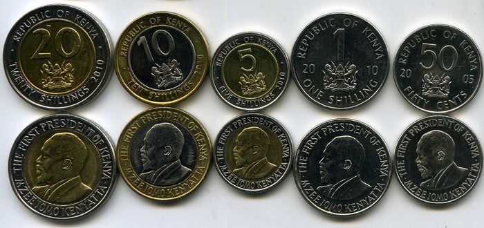 Набор монет 50 центов - 20 шиллингов 2010г Кения