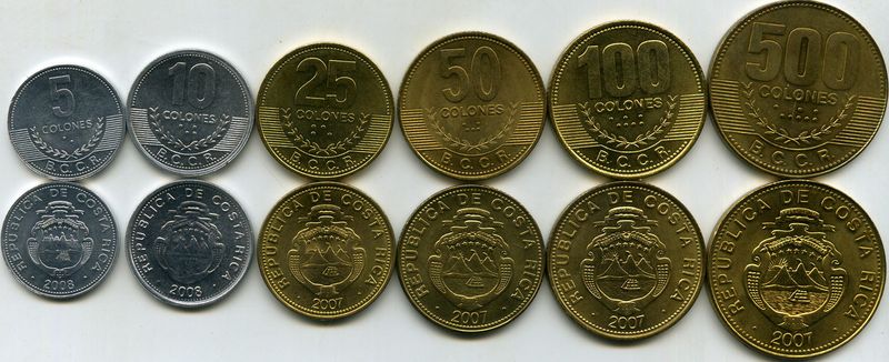 Набор монет 5-500 колон 2007г Коста-Рика