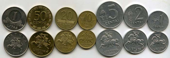 Набор монет 1 сенти-1 лит Литва