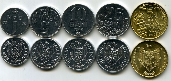 Набор монет 1-50 бани 2008г Молдавия