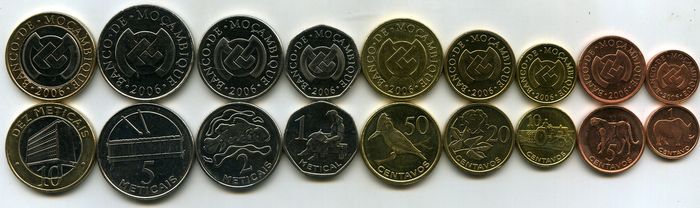 Набор монет 1,5,10,20,50,1,2,5,10 метикал 2006г Мозамбик