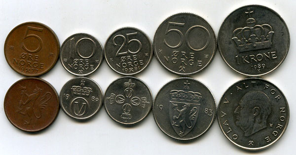 Набор монет 5-1 крона 1970-80гг неполный Норвегия