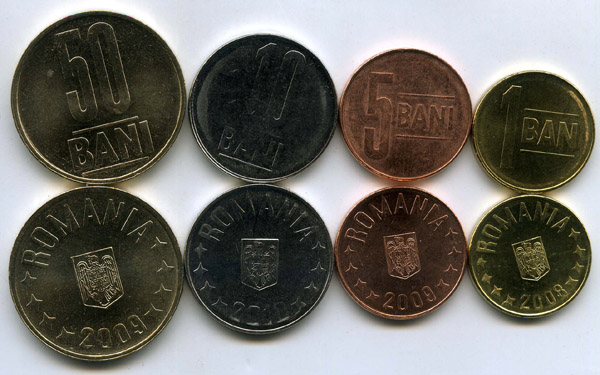 Набор монет 1,5,10,50 бани 2009г Румыния