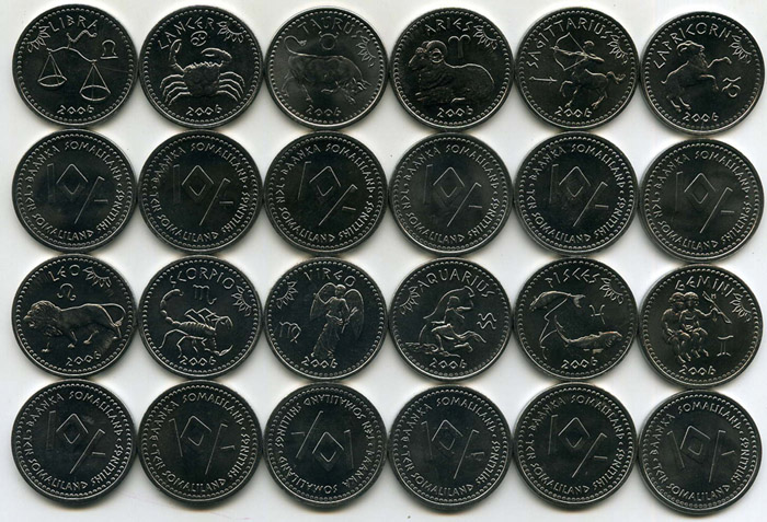 Набор монет 12х10 шиллингов 2006г гороскоп Сомалиленд