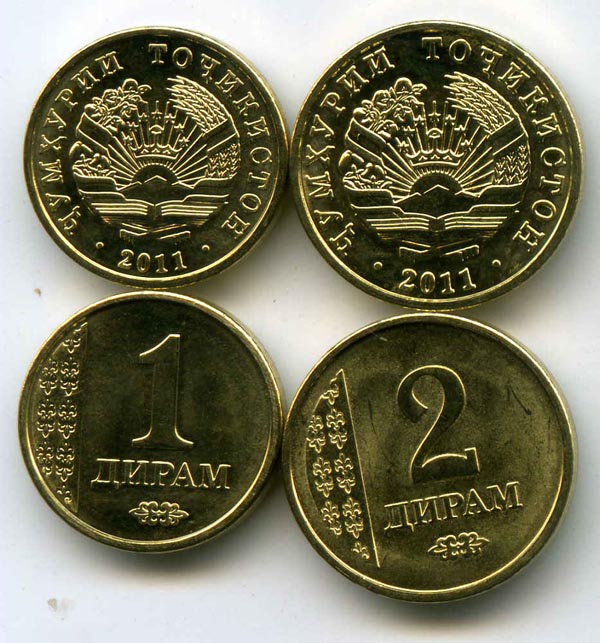 Набор монет 1,2 дирам 2011г Таджикистан