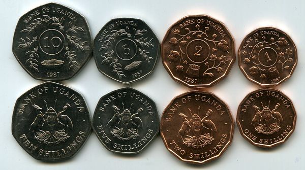 Набор монет 1,2,5,10 шиллингов 1987г Уганда