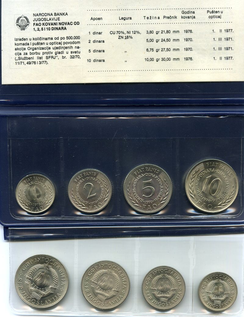 Набор монет 1,2,5,10 динар 1970-76г Югославия