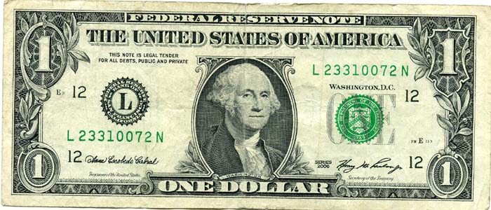 Бона 1 доллар 2006г L США