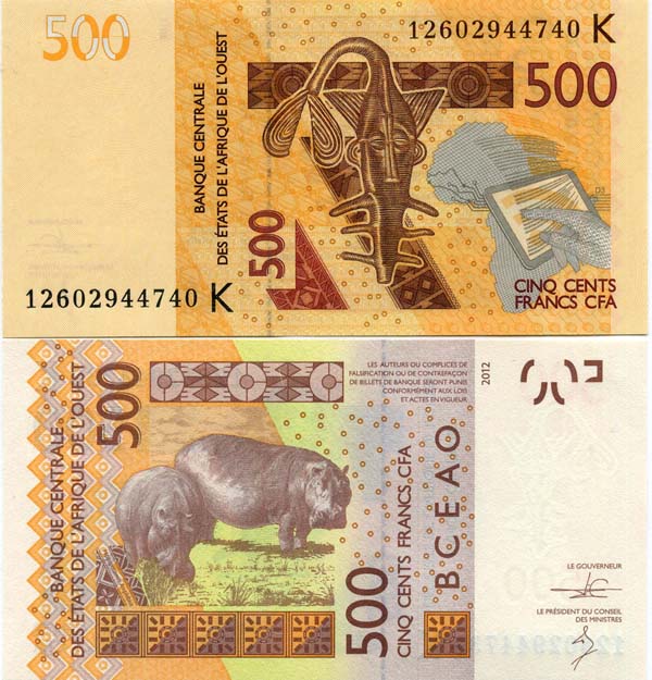 Бона 500 франков 2012г Западная Африка
