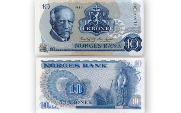 Бона 10 крон 1982г из обращения Норвегия
