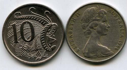 Монета 10 центов 1966г Австралия