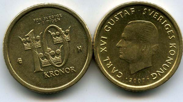 Монета 10 крон 2007г Швеция
