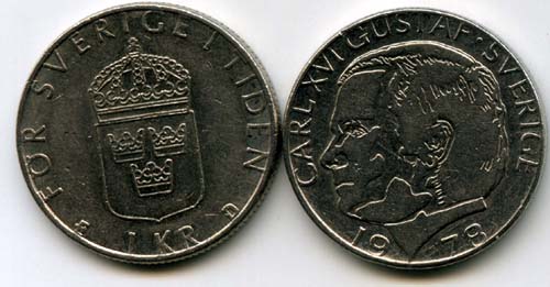 Монета 1 крона 1978г Швеция