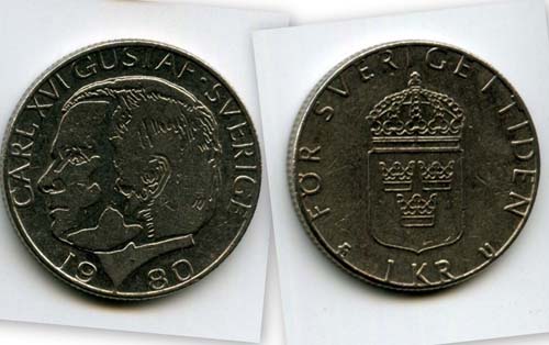 Монета 1 крона 1980г Швеция