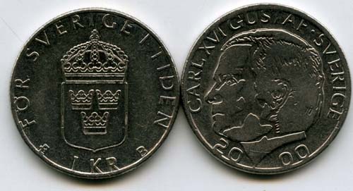 Монета 1 крона 2000г Швеция