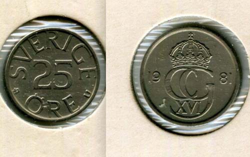 Монета 25 эрэ 1981г Швеция