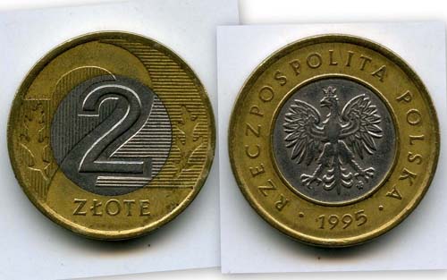 Монета 2 злотых 1995г Польша