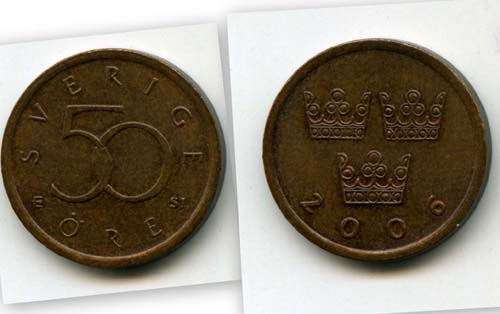 Монета 50 эрэ 2006г Швеция