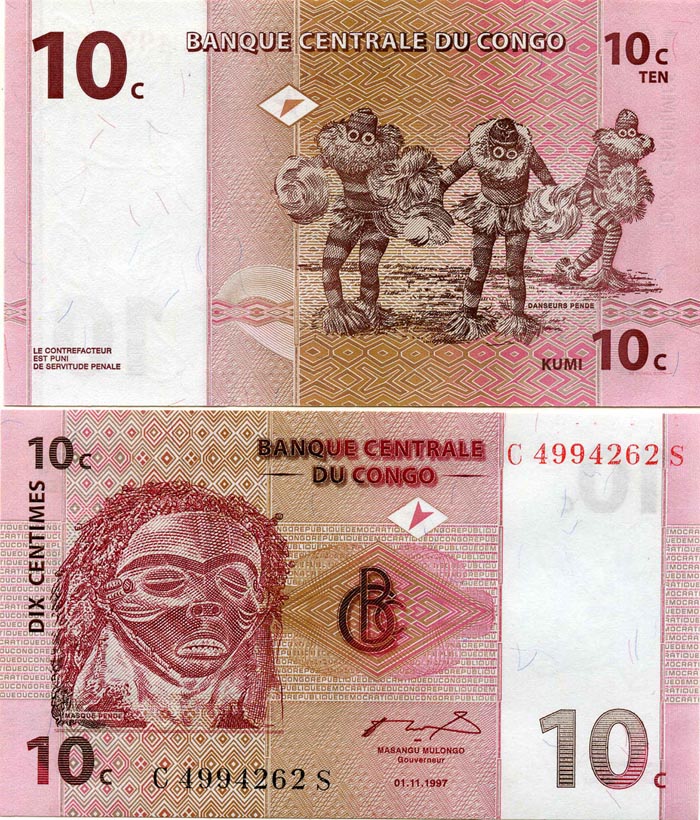 Бона 10 цент 1997г ДР Конго