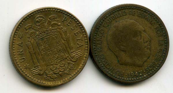 Монета 1 песета 1948г Испания
