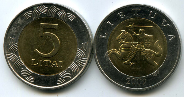 Монета 5 лит 2009г Литва