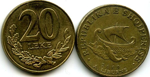 Монета 20 лек 2000г Албания