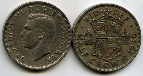 Монета 1/2 кроны 1950г Англия