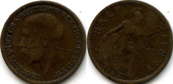 Монета 1/2 пенни 1925г Великобритания